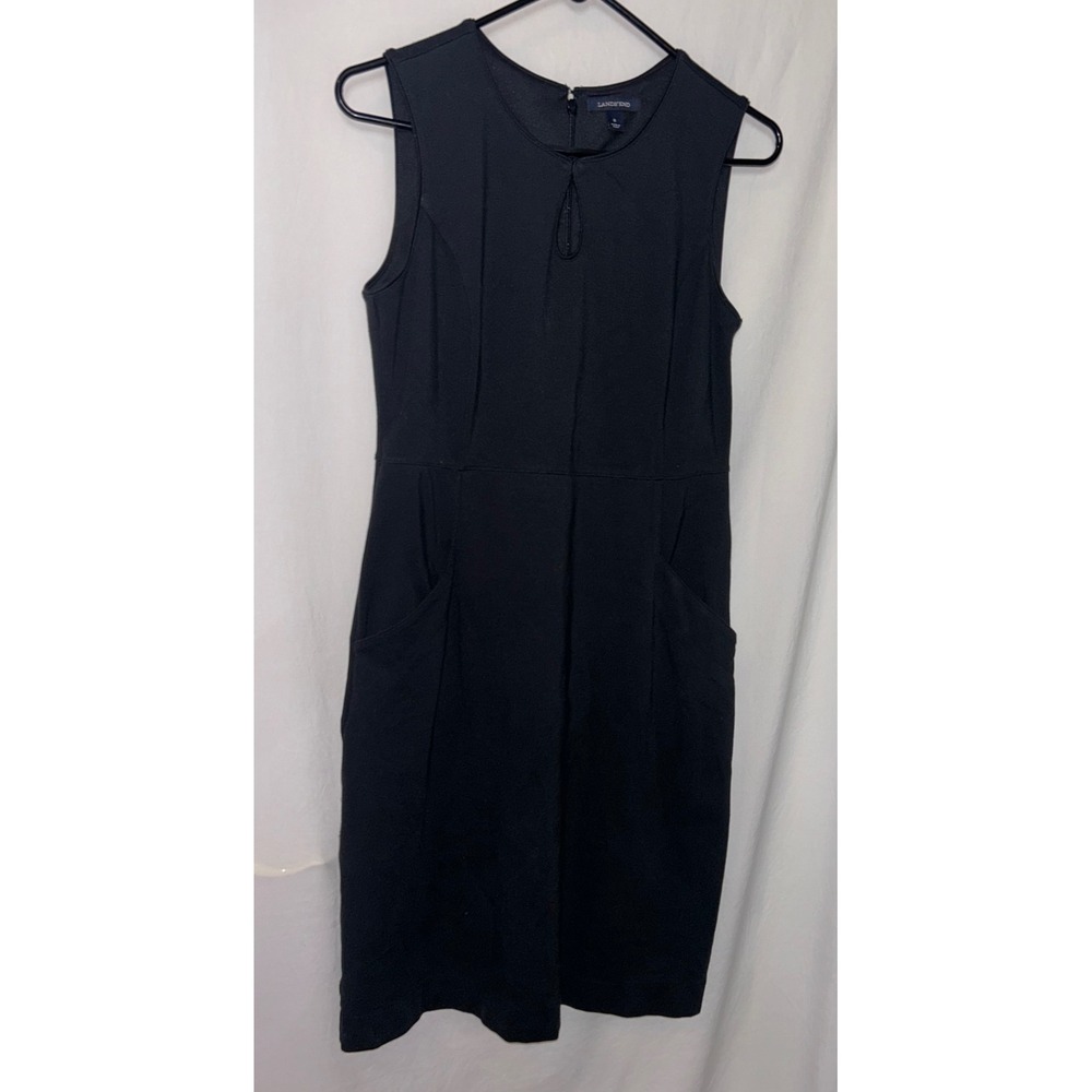 Lands' End Black Sleeveless Dress‎ w Pockets Career Office Casual Classic